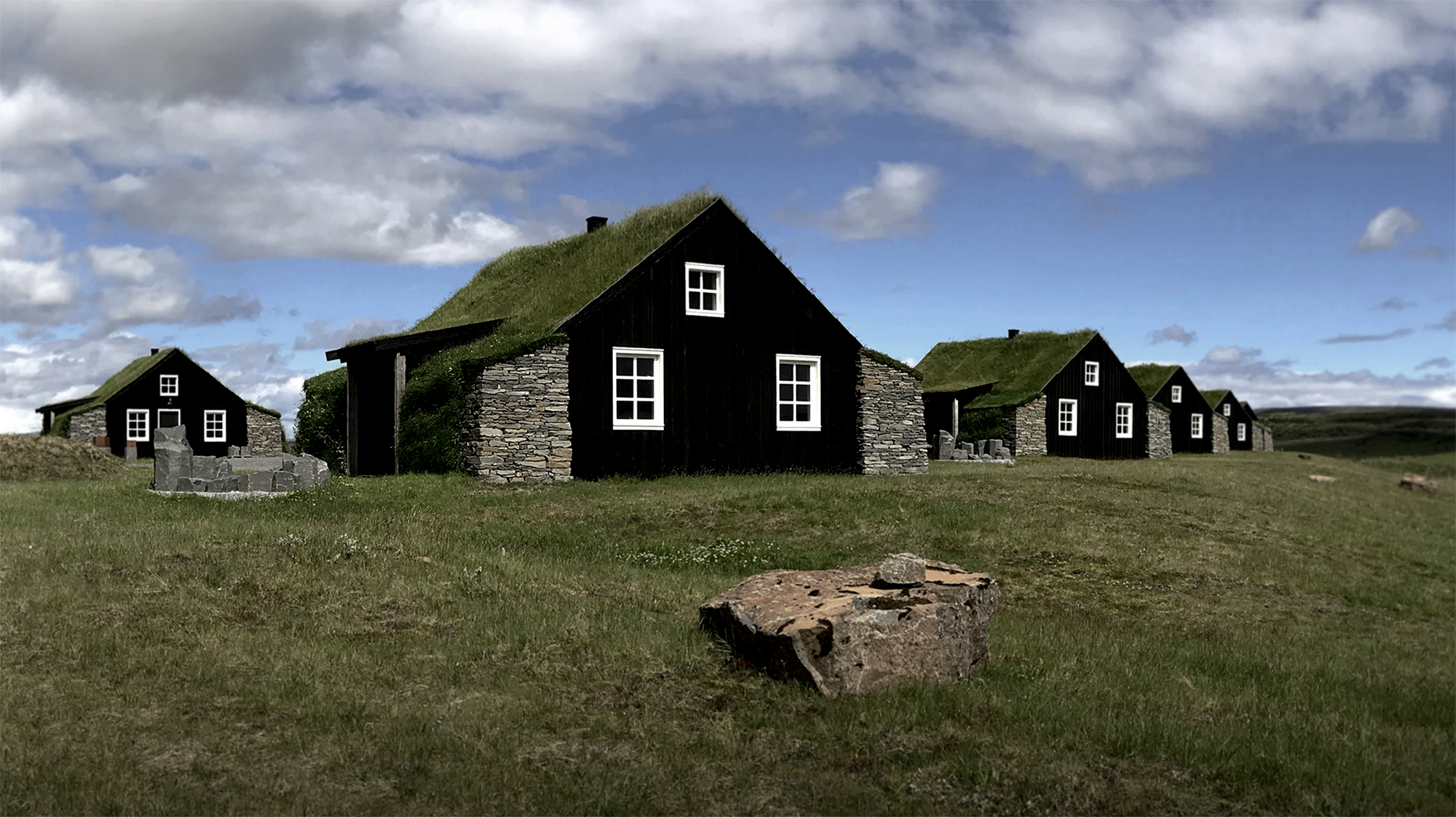Summer exterior of the Torfhus retreat in South Iceland