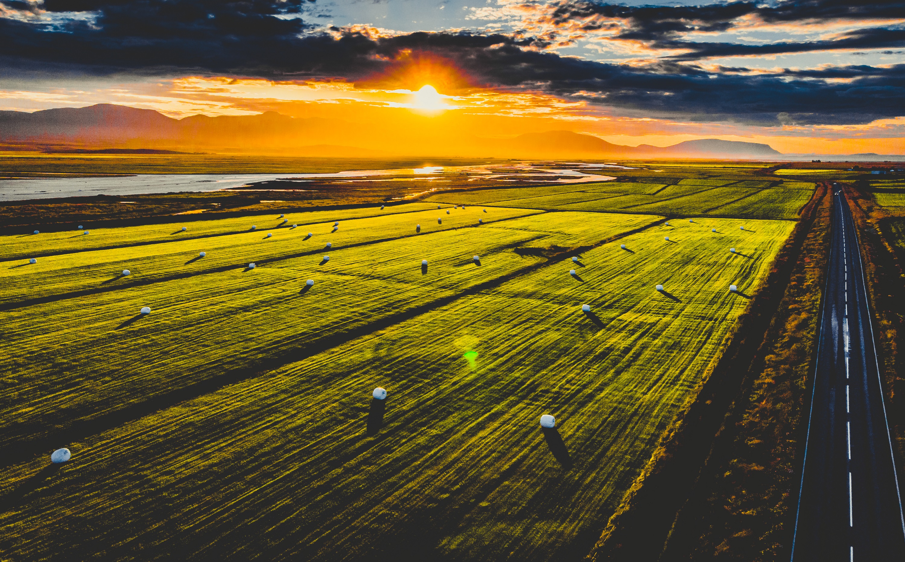 Sunset over some fields in Iceland