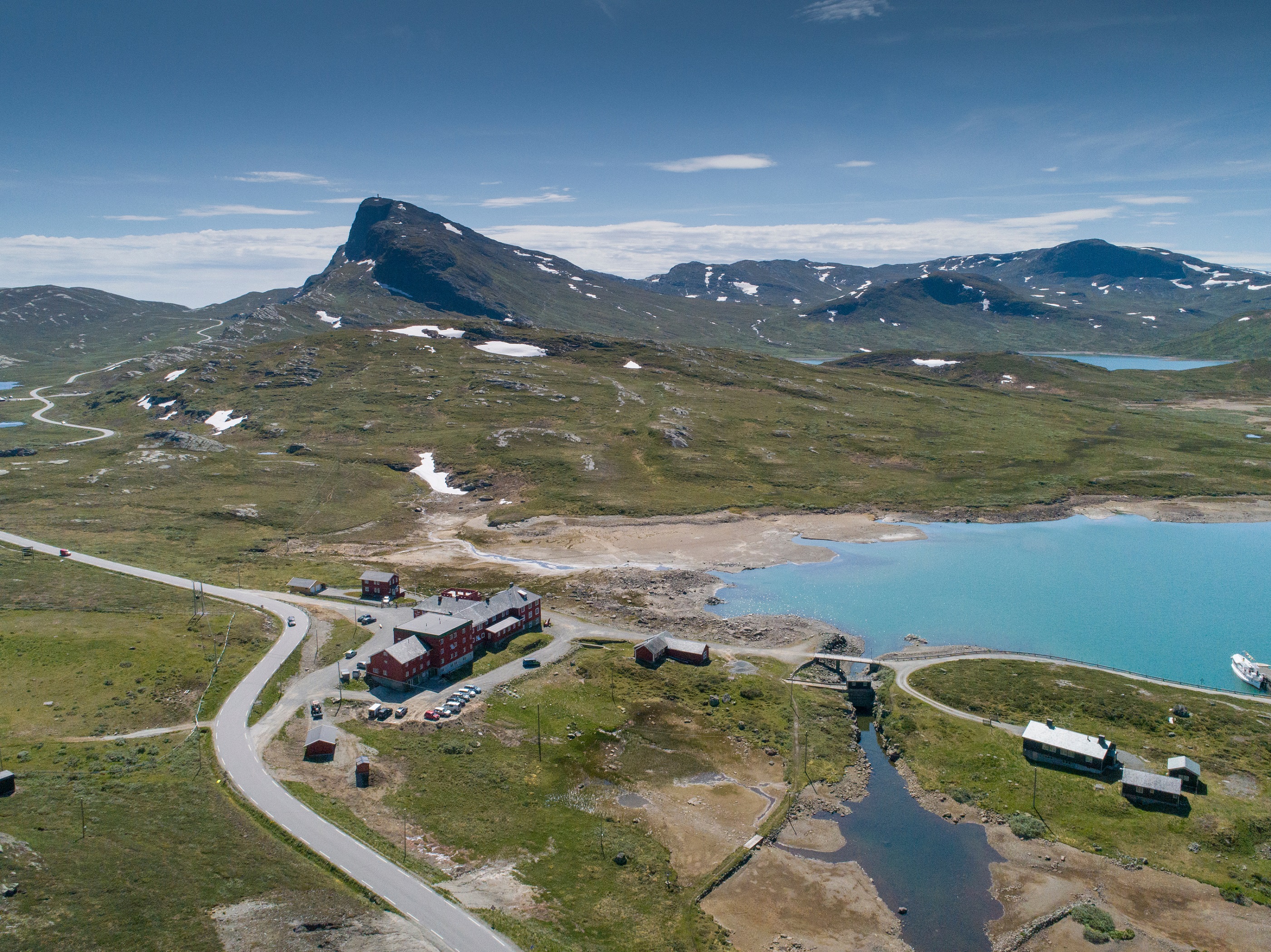 Aerial view of Bygdin Høifieldshotel in Norway