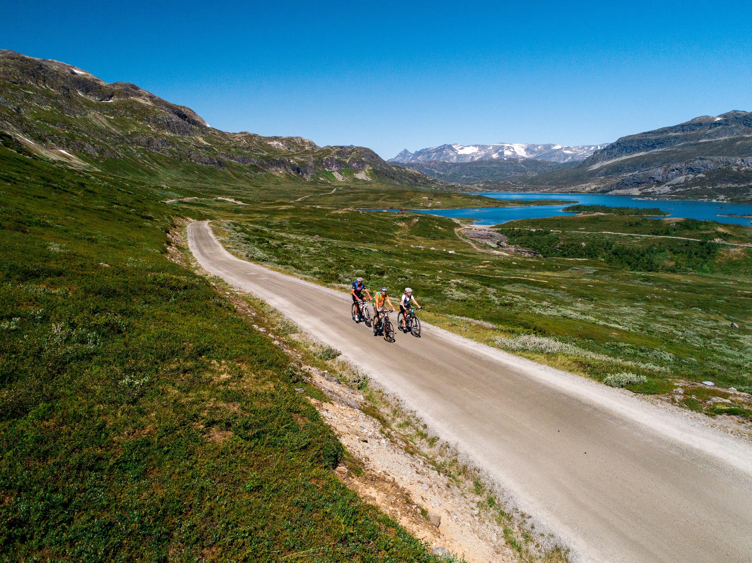 Aerial of cyclists on the Tour de Dovre in Norway