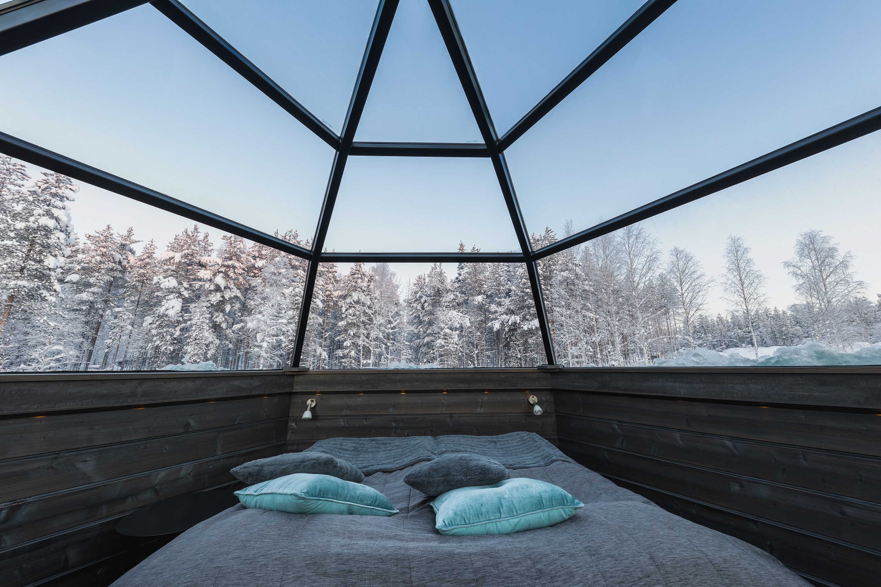 Interior of arctic snowhotel glass igloo