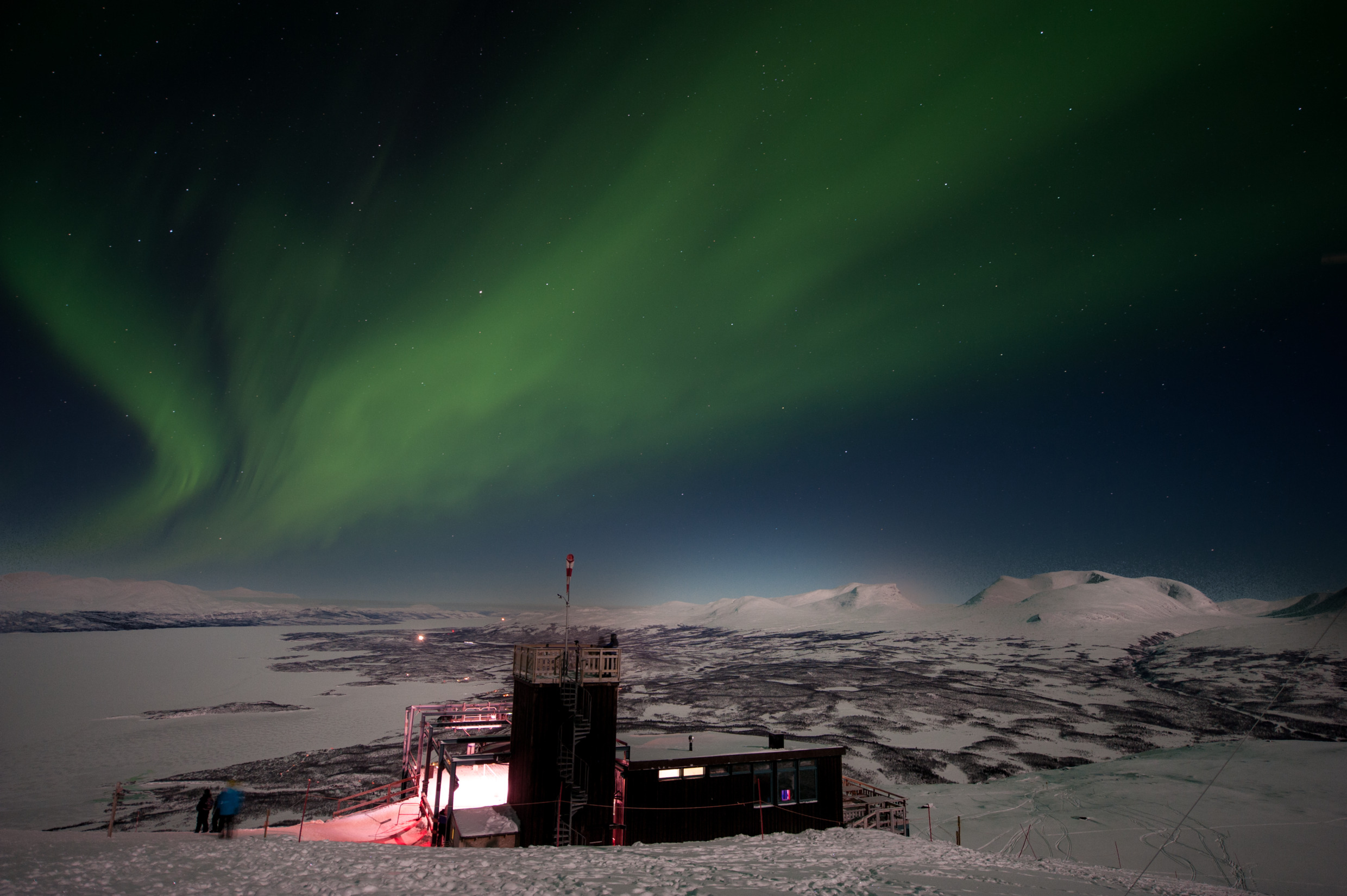 Aurora Sky Station and the Northern Lights at night in Abisko, Swedish Lapland