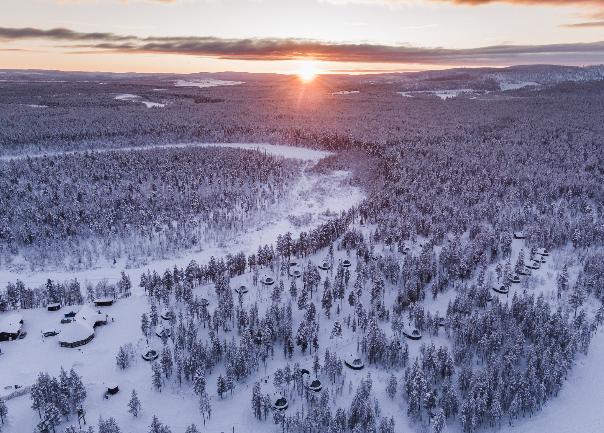 Aerial view at Aurora Village, Finnish Lapland