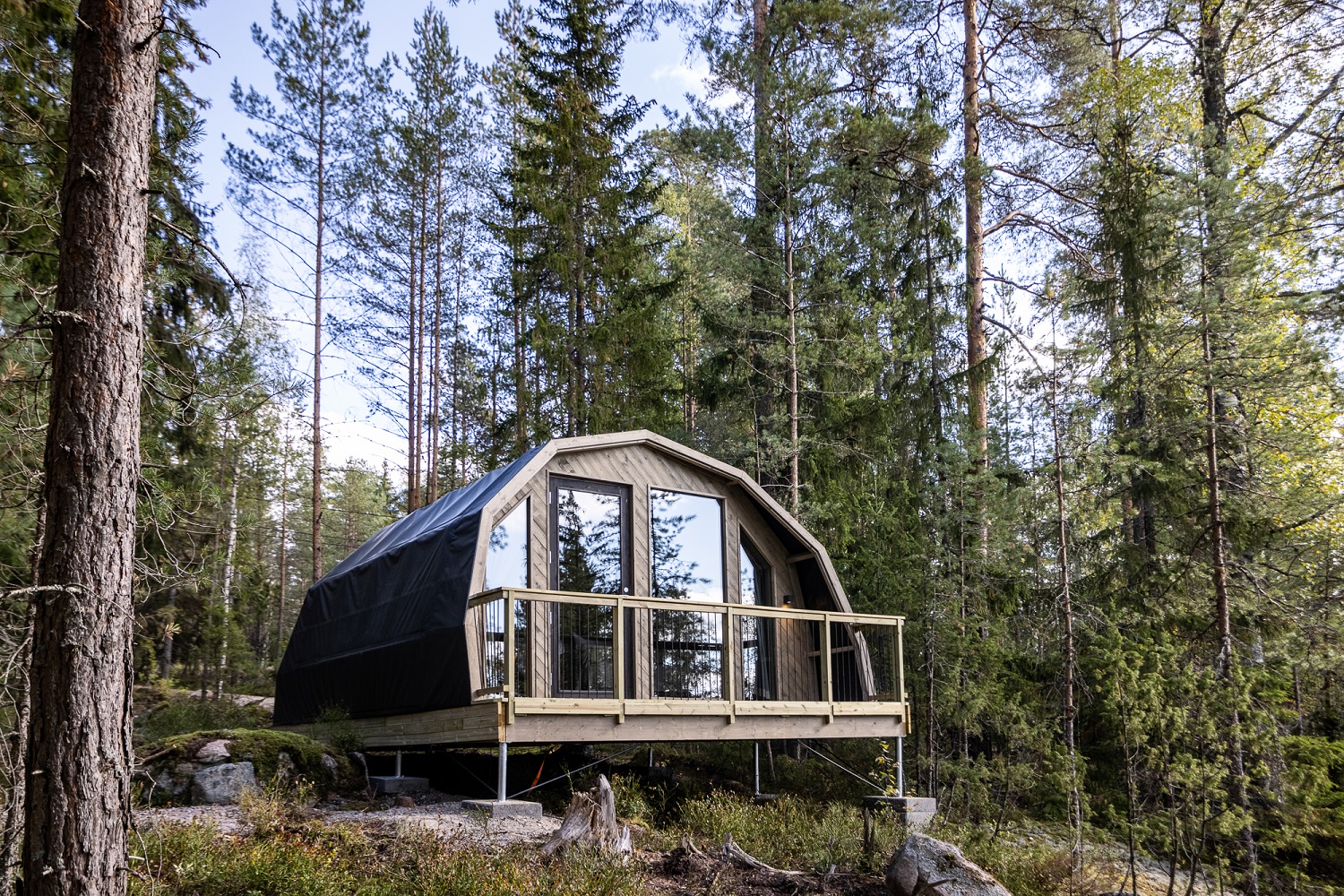 Exterior view of Glamping Dome at Haltia Lake Lodge in Finland